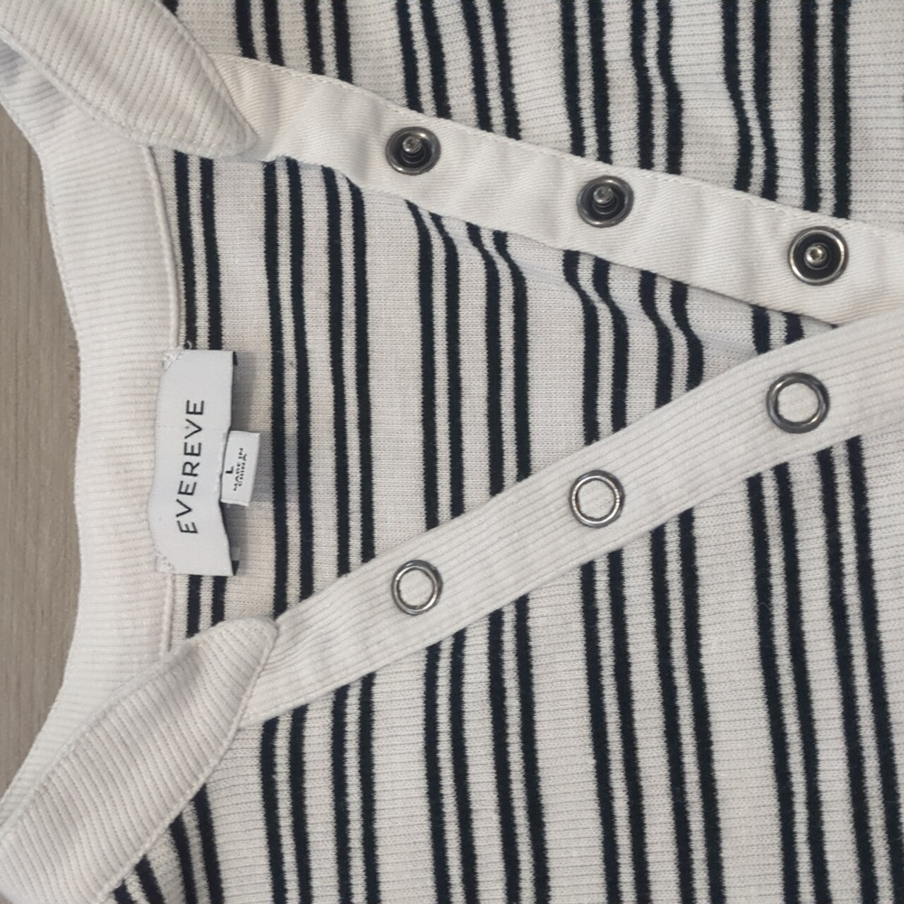 Evereve Black and White Striped Long Sleeve Henley - Picture 3 of 4